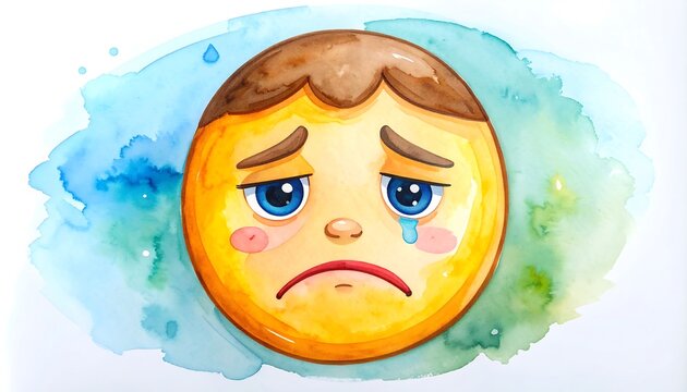 Expressive Watercolor Emoji Conveying Sadness and Emotional Distress with Character - Powered by Adobe