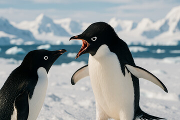 Obraz premium アデリーペンギンの威嚇｜Aggressive Adelie Penguin Confrontation