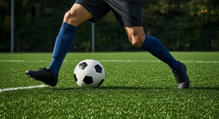 Action shot of a soccer player controlling the ball on the field. A dynamic image capturing the focus, determination, and skill of a soccer player.