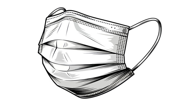 Detailed artistic illustration of a disposable face mask used as personal protection equipment