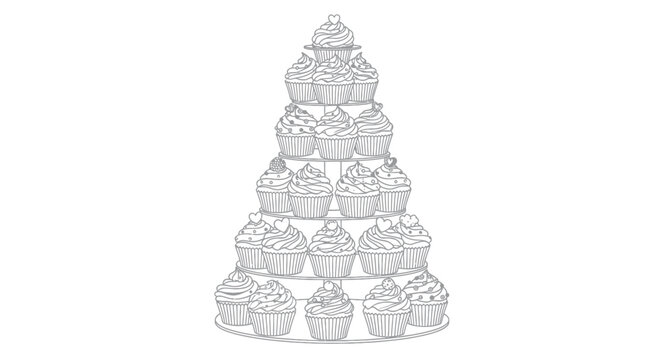 Elegant cupcake tower illustration featuring a delightful display of frosted treats perfect for