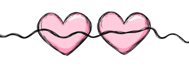 Hand-Drawn Pink Hearts Connected by a Wavy Line