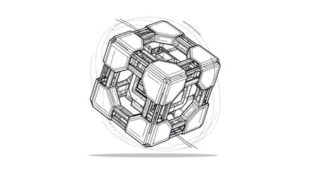 Intricate abstract mechanical structure illustration showcasing geometric precision and linear