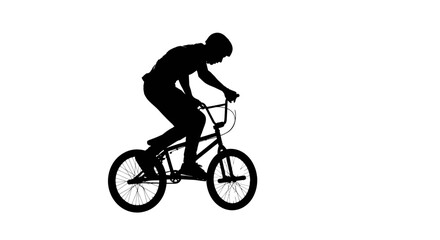 Obraz premium Silhouette of a bmx rider performing a trick against a clean white background provides creative