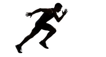 Obraz premium Silhouette of a determined athlete sprinting towards success against white backdrop