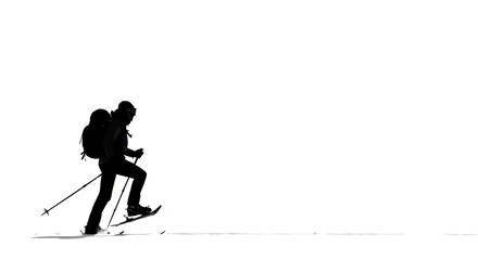 Fototapeta premium Silhouette of a lone snowshoer traversing a vast pristine snowscape in winter time