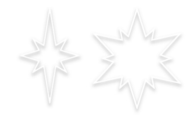 Two white starburst outlines with soft shadows on a white background, representing light or energy.