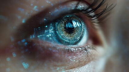 Stunning futuristic digital eye with intricate glowing circuits symbolizing advanced technology and data processing
