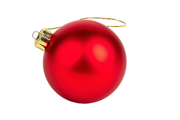 A red ornament with a gold chain