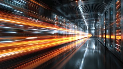 Fototapeta premium Experience blazing-fast data transfer and network speed through a futuristic digital highway of light and servers