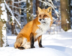 Fototapeta premium Red fox in snowy forest (3)