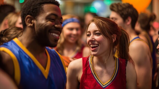 Exciting basketball game celebration local gym social event indoor close-up team spirit