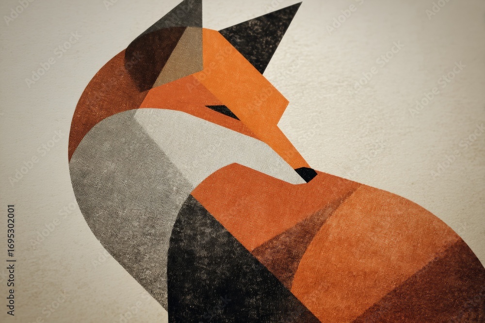 Poster geometric fox art with bold triangular patterns and earthy tones