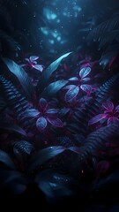 Moody and Atmospheric Jungle Plants with Neon Pink and Blue Light, Mobile Wallpaper