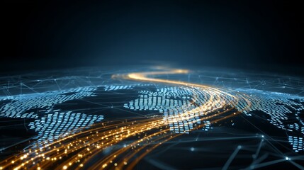 Global network connections illuminate the digital world with vibrant data streams, representing seamless communication and innovation across continents.