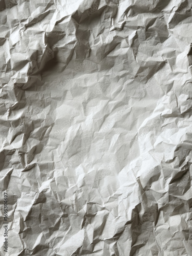 Poster crumpled paper texture showing intricate folds and shadows in a light gray color suitable for backgr
