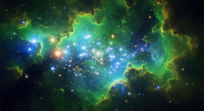 Distant Nebula with Stellar Nursery and Star Cluster