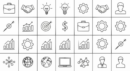 Fototapeta premium Business strategy and management icons set vector design for presentation and marketing material design asset vector