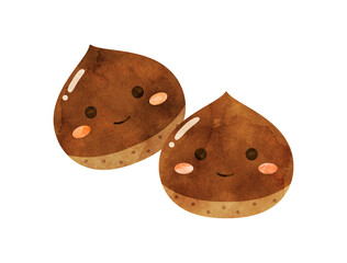 栗に顔をつけてキャラクターにしたイラスト　水彩風加工バージョン