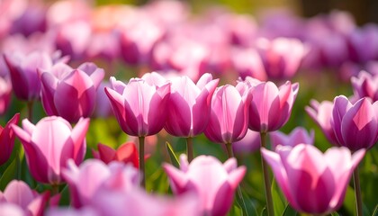 Fototapeta premium Vibrant pink tulips in a field