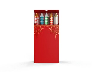 Red box with colorful fireworks