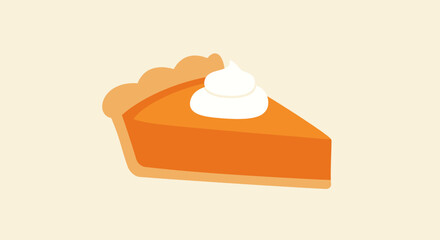 A slice of pumpkin pie with whipped cream topping, autumnal dessert.