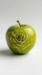 Green apple carved into a blooming flower