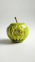 Green apple carved into a blooming flower