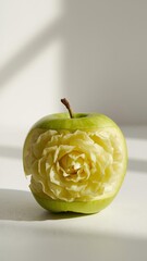 Green apple carved into a blooming flower