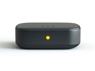 Black electronic device with yellow indicator light isolated on white background