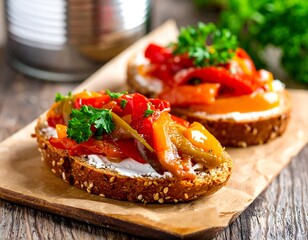 Colorful pepper and cheese sandwiches