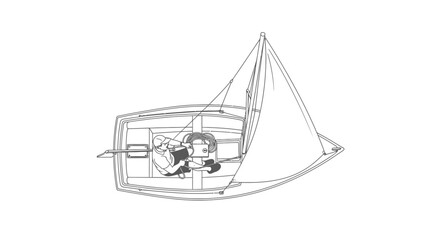 Fototapeta premium sailboat illustration, top view, sailor, nautical, vessel, sea, ocean, adventure, sailing, boat, yacht, ship