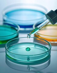 Colorful petri dishes with liquid being added