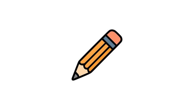 Cartoon style drawing of sharpened pencil, orange wooden design with black lead point and eraser for education and office use