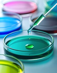 Colorful petri dishes with liquid