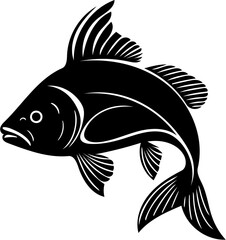 Fish Silhouette Black and White Vector Illustration