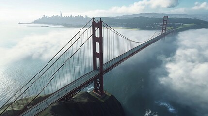 Obraz premium Golden Gate Bridge: Majestic Vista in Misty Serenity