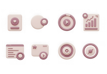 Assortment of 3d icons for business and finance, including charts and progress indicators, isolated on transparent background