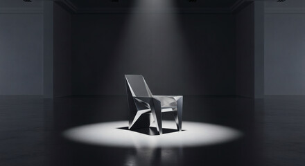 Stunning modern geometric chair illuminated in dramatic spotlight, a statement piece for contemporary design inspiration.