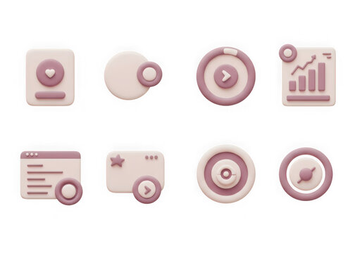 Assortment of 3d icons for business and finance, including charts and progress indicators, isolated on transparent background