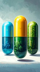 Colorful pills with nature inside