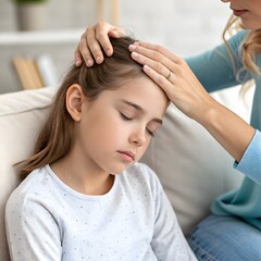 Mother Checking Daughter’s Forehead for Fever – Family Care