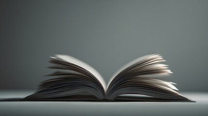 An open book with pages fanned out rests on a neutral surface against a muted background, showcasing a calm and inviting atmosphere.