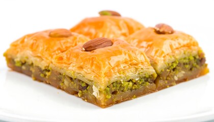 Delicious Baklava: A Traditional Middle Eastern Sweet Pastry Delight Isolated