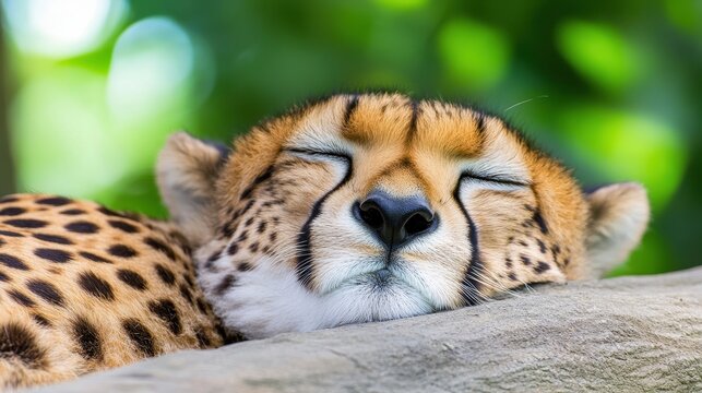 Sleeping Cheetah with Closed Eyes Relaxing on Outdoor Surface - Powered by Adobe