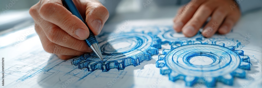 Aufkleber designing mechanical components with precision and creativity during a brainstorming session in an e