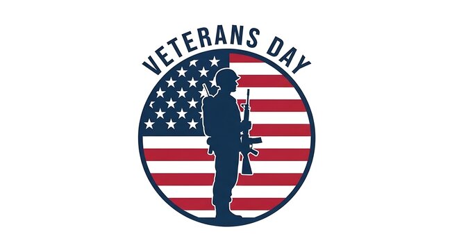 Veterans Day Soldier Silhouette with American Flag Background in Circular Badge Design - Powered by Adobe