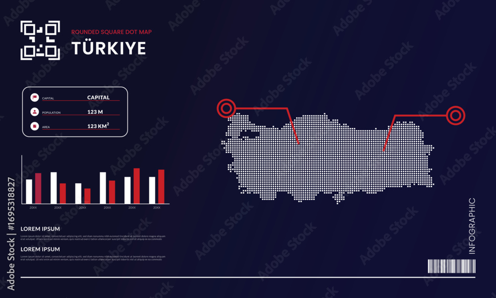 Aufkleber rounded square dot map of turkiye with infographic presentation template use for design element