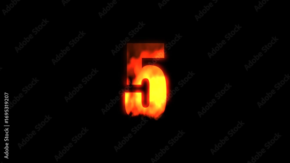 Poster countdown animation from 10 to 0 with bright burning letters on black background
