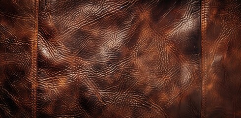 Close-up view of textured brown leather, showcasing intricate patterns and natural variations
